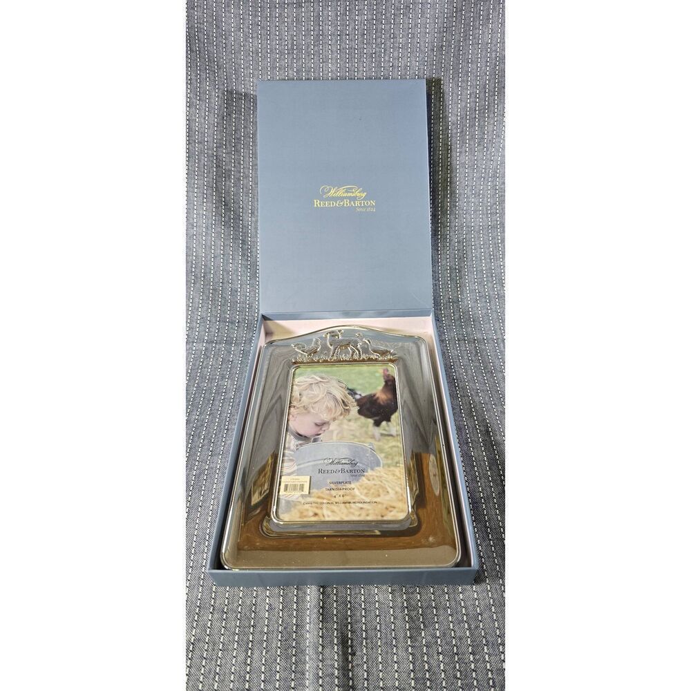 Williamsburg Reed & Barton Silverplate 4x6 "Farmyard Friends" Picture Frame